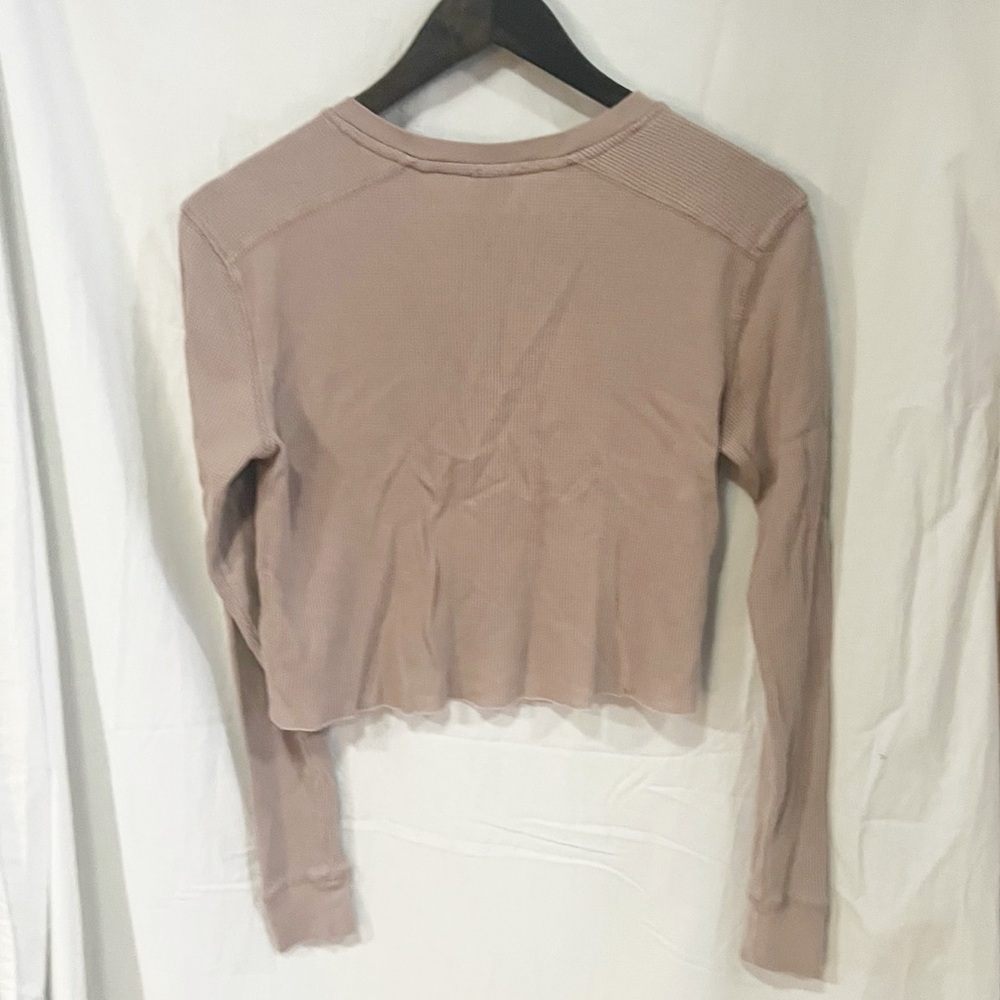 Wild Fable Long Sleeve Thermal Henley Top Womens Size Medium Rose Cropped Layers - Picture 3 of 7